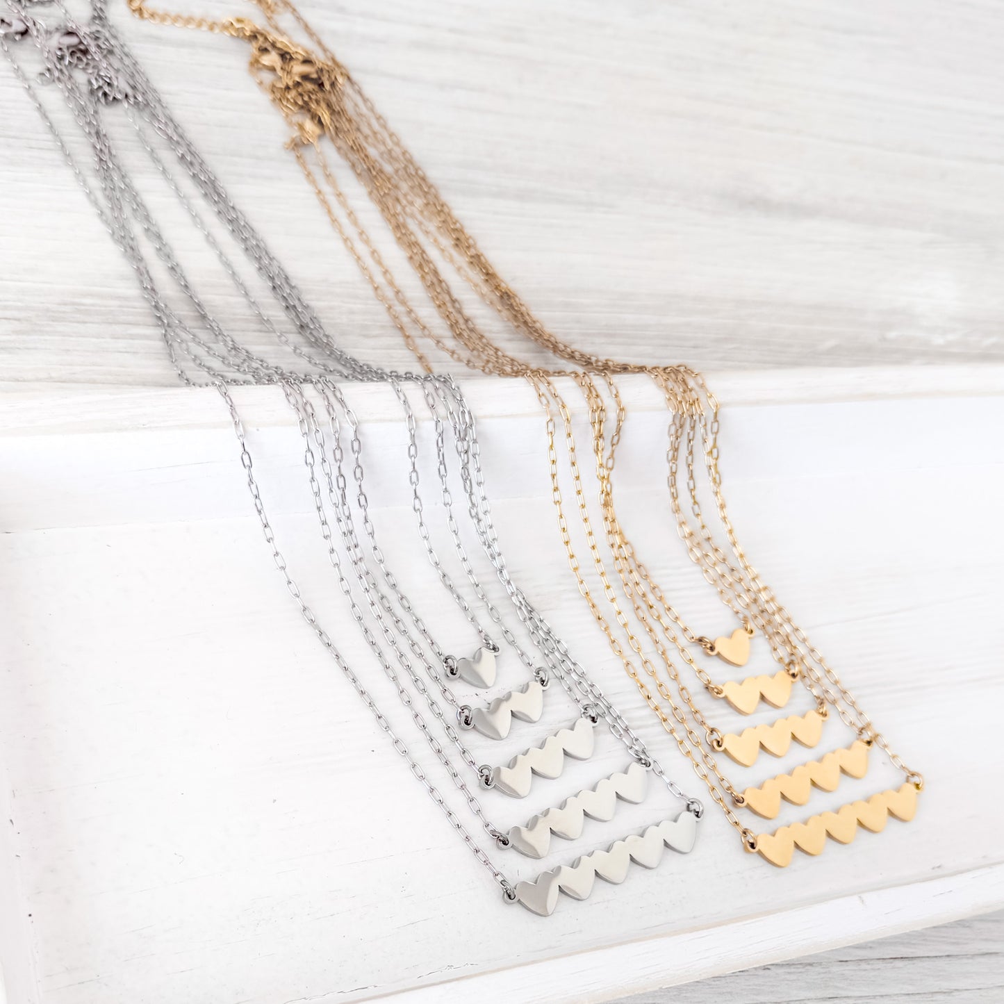 Link Heart Necklace (1, 2, 3, 4, or 5 Hearts), 1 Necklace Total, Metal Blank #244