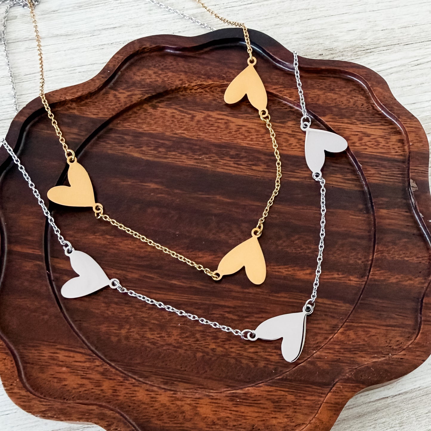 Connected Hearts Necklace (Silver or Gold), 1 Total, Metal Blank #254