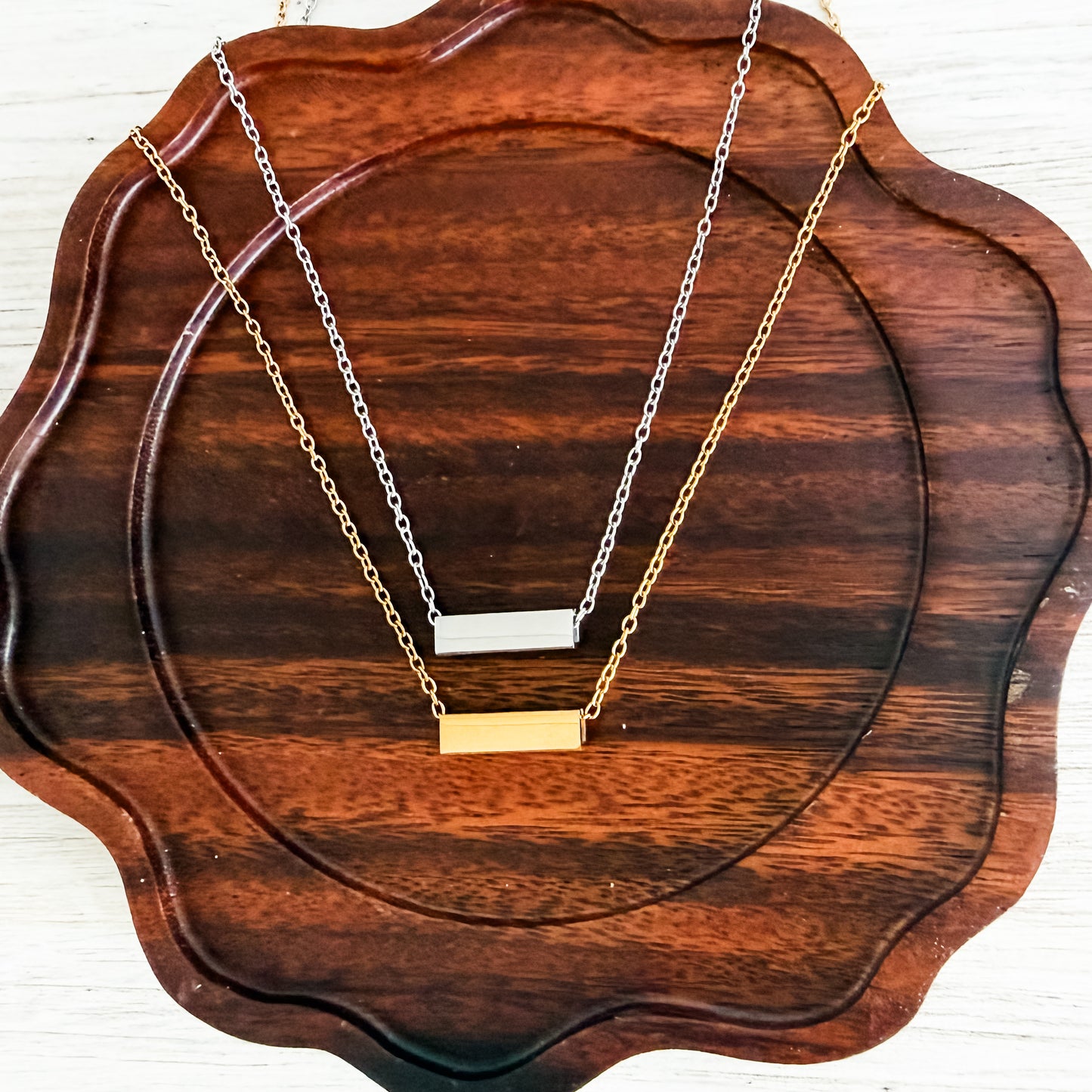 Cuboid Bar Necklace (Silver or Gold), 1 Total, Metal Blank #259