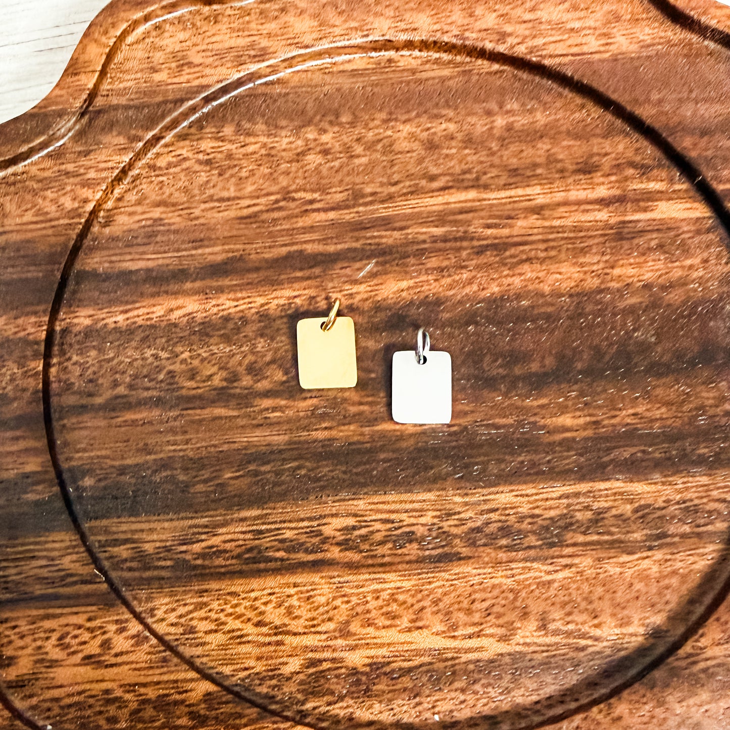 Petite Rectangle Charms with Attached Jump Rings (Silver or Gold), 5 Total, Metal Blank #262