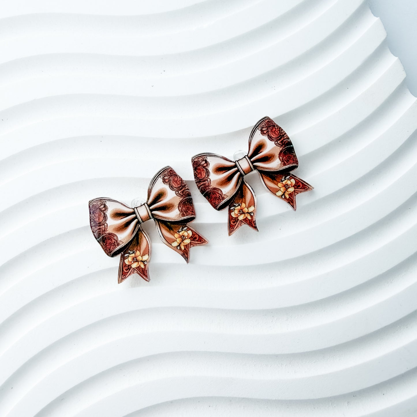 Petite Western Floral Bow Earring Blank (1 Pair), Acrylic Print & Cut, Laser Blank #71