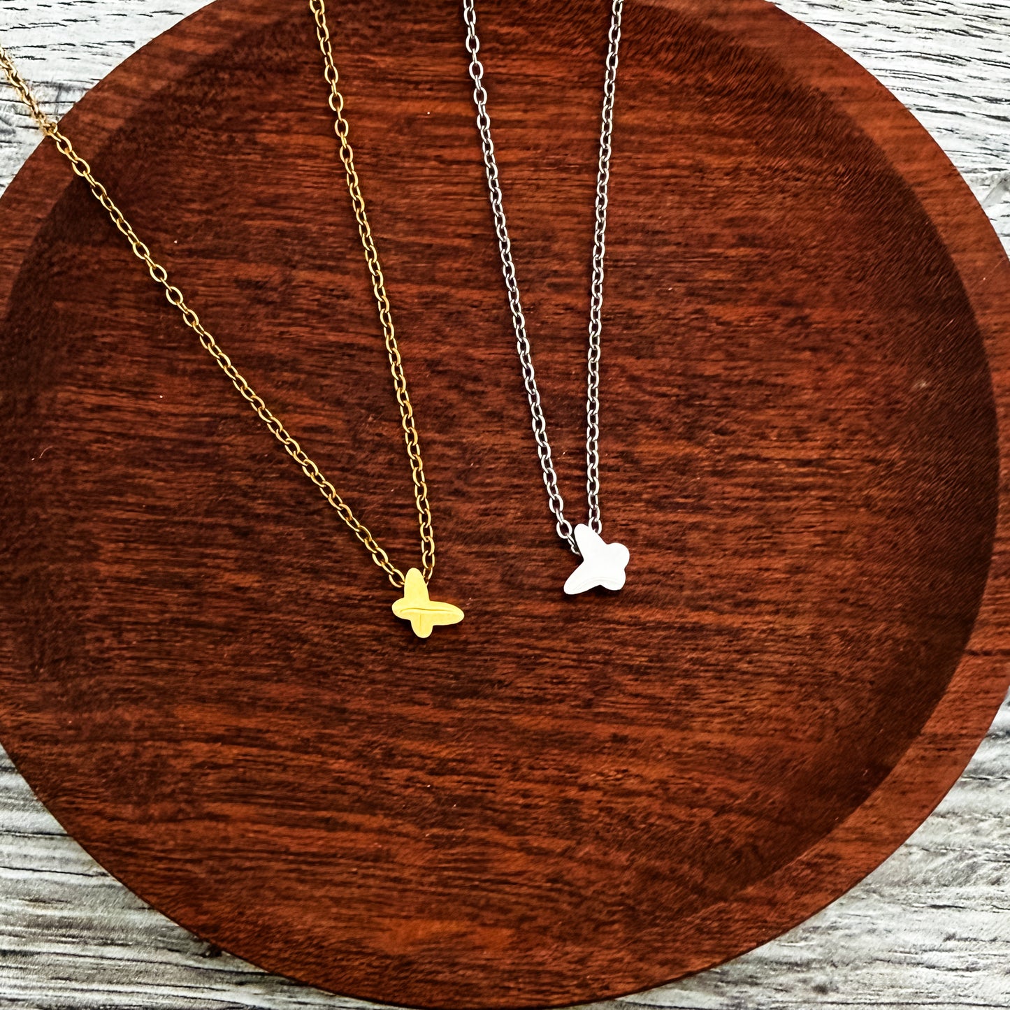 Tiny Butterfly Charm Necklace (Silver or Gold), 1 Total, Metal Blank #265