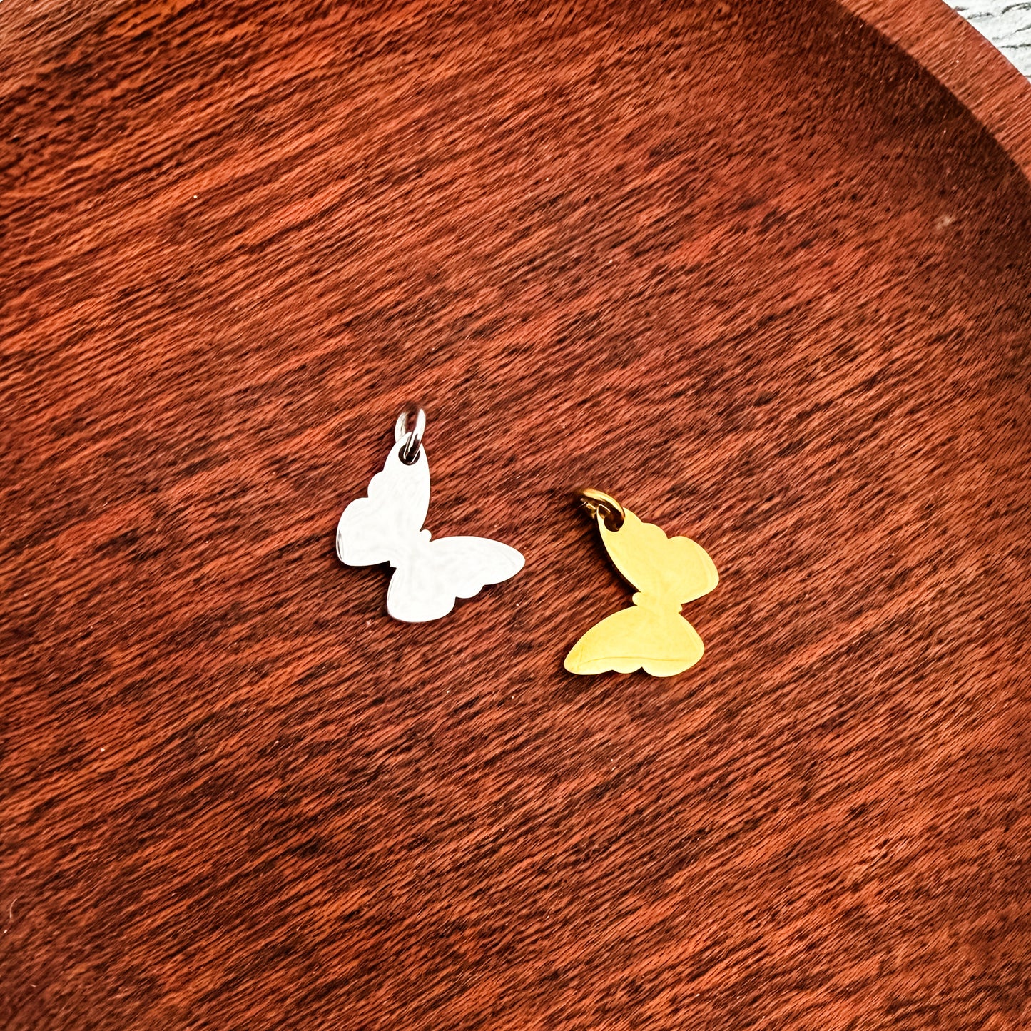 Angled Butterfly Charms with Attached Jump Rings (Silver or Gold), 5 Total, Metal Blank #266