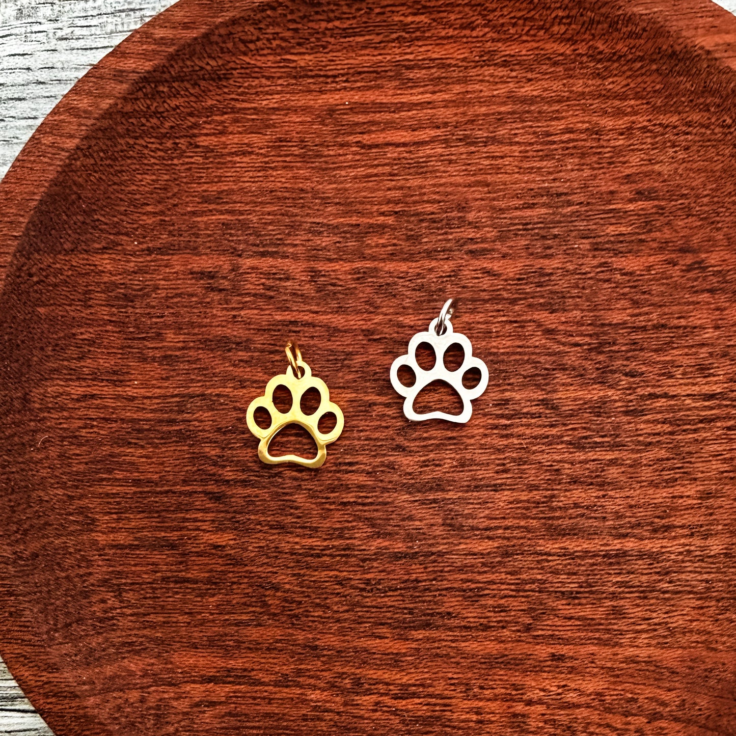 Open Paw Print Charms with Attached Jump Rings (Silver or Gold), 5 Total, Metal Blank #268