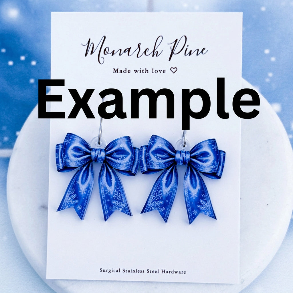 Petite Winter Wonderland Bow Earring Blank (1 Pair), Acrylic Print & Cut, Laser Blank #114