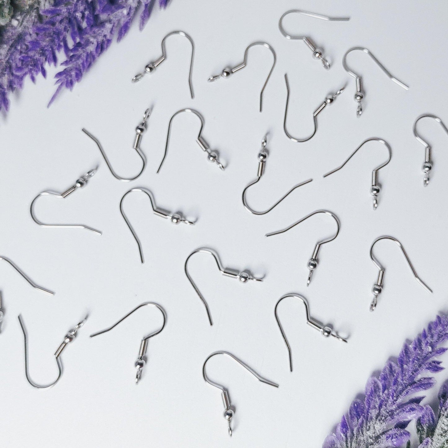 Silver Classic Forward-Facing Stainless Ear Wires, 20 Pieces, Ear Wire #10