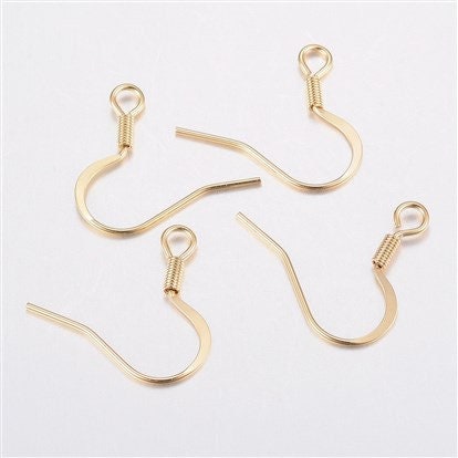 Gold Stainless Ear Wires 2.5mm Hole (Hammered Flat French Style), 20 Pieces