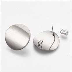 Silver Concave Stud Findings with Loops, 10 Pieces