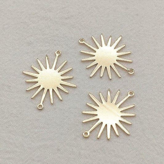 Medium Brass 2-Hole Sunburst Connector, 10 Pieces