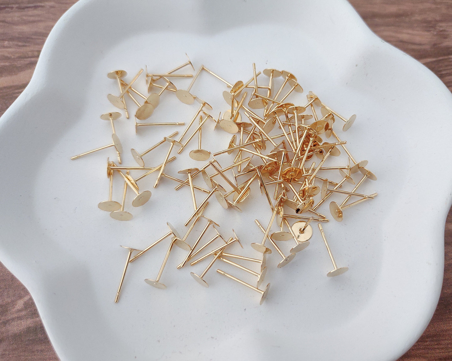 Bulk 5mm Gold Stainless Steel Regular Flat Pad Earring Posts, 100 Pieces