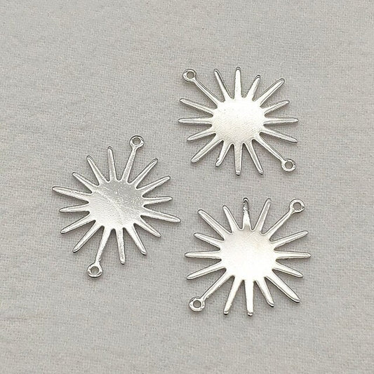 Silver Medium 2-Hole Sunburst Connector, 10 Pieces