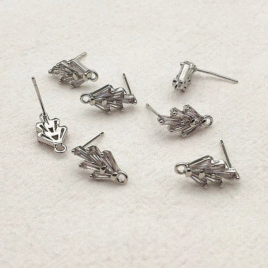 Silver Art Deco Style Cubic Zirconia Studs with Loops, 10 Pieces
