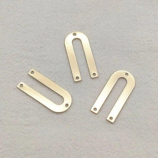 Gold Brass Narrow Arch 3-Hole Arch Connectors, 10 Pieces