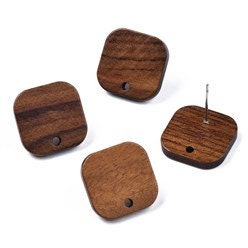 Walnut Wooden Rounded Square Studs, 10 Pieces, Wood #27