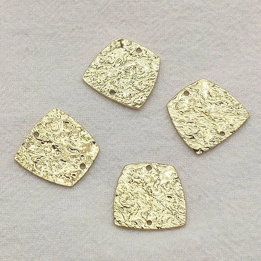 Gold Rounded Trapezoid 2-Hole Hammered Brass Connectors, 10 Pieces
