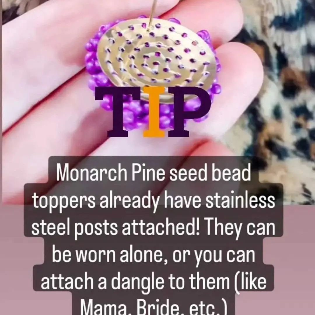 Purple and Gold Mix 15mm Small Seed Bead Topper, 1 Pair