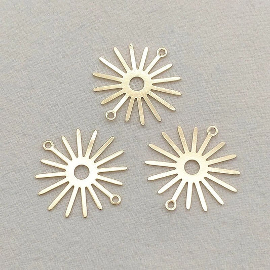 Gold Brass Large 2-Hole Sunburst Connector, 10 Pieces