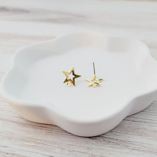 Gold Open Star Stud Earring Findings, 10 Pieces