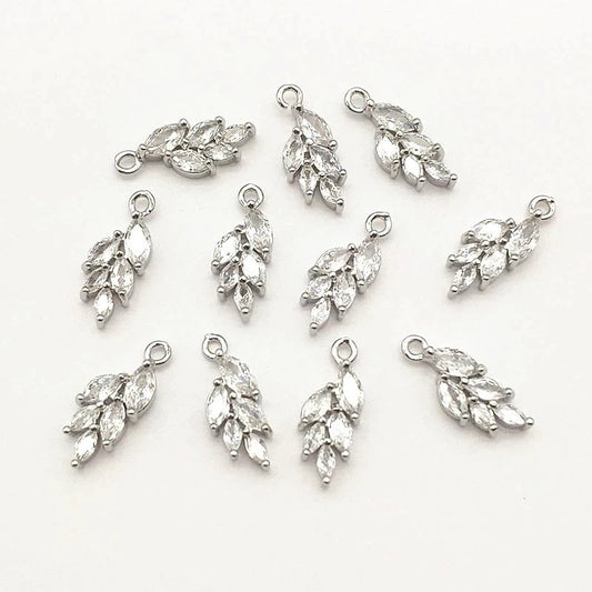 Silver Leaf Cubic Zirconia Charms, 10 Pieces