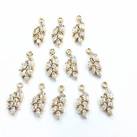 Gold Leaf Cubic Zirconia Charms, 10 Pieces