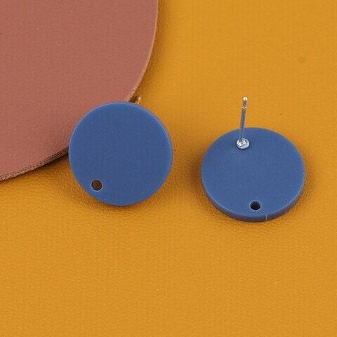 Matte Cornflower Blue Acrylic Circle Stud Earring Findings (16mm), 10 Pieces, Acrylic Stud #15