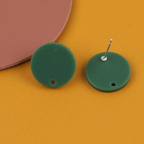 Matte Dark Green (Forest) Acrylic Circle Stud Earring Findings (16mm), 10 Pieces, Acrylic Stud #9