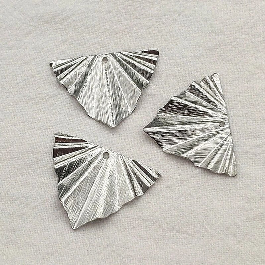 Silver Brushed Brass Triangle Art Deco Charms, 10 Pieces