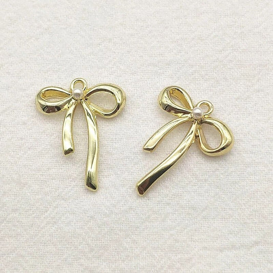 Gold Alloy Bow Pendant Charm, 10 Pieces