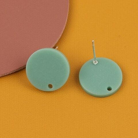 Matte Sage Green Acrylic Circle Stud Earring Findings (16mm), 10 Pieces, Acrylic Stud #6