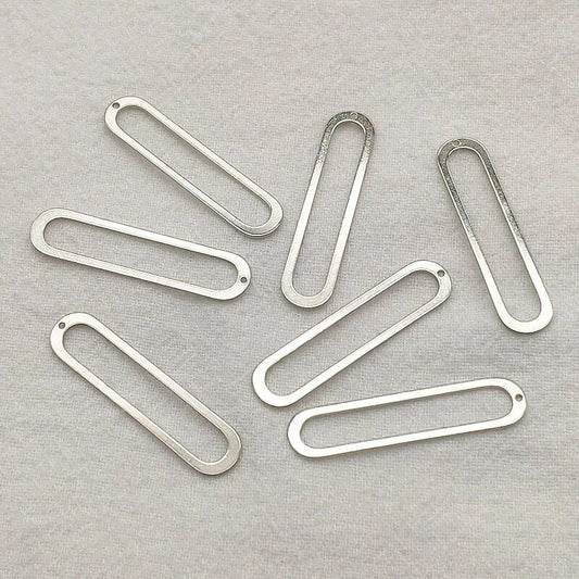 Silver Open Elongated Oval Connector, 10 Pieces