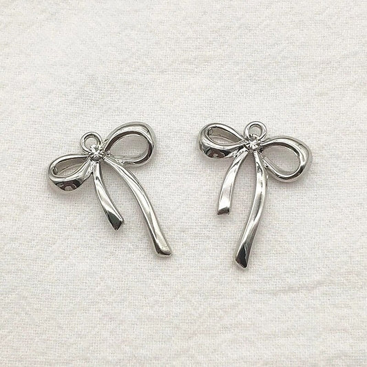 Silver Alloy Bow Pendant Charm, 10 Pieces