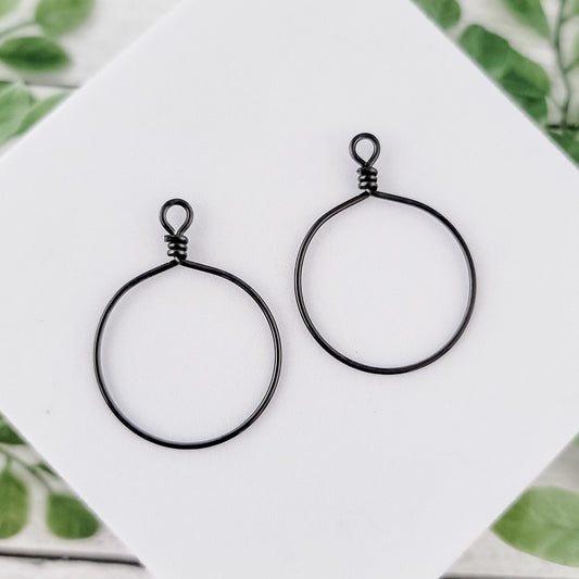 Black Stainless Steel Round Fringe Hoop, 2 Pieces