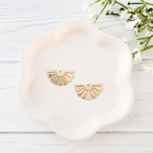 Gold Ray Semicircle 1-Hole Brushed Brass Pendant, 10 Pieces