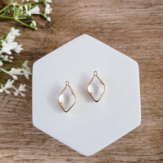 Gold Rhombus Crystal Charms, 10 Pieces