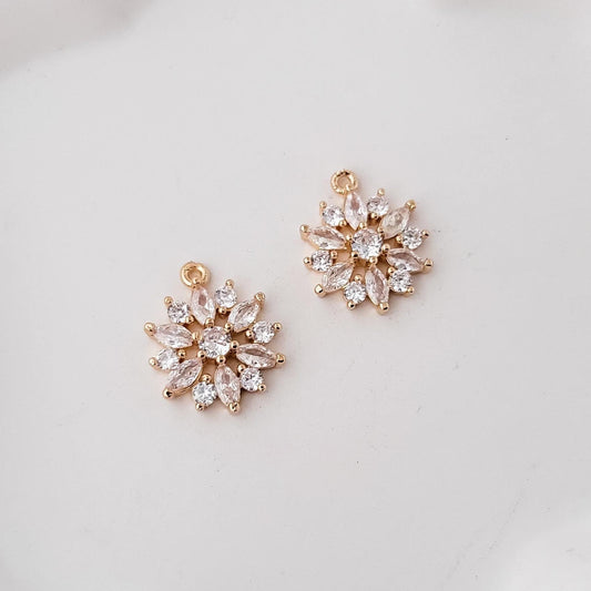 Gold Sunflower Cubic Zirconia Charms, 10 Pieces