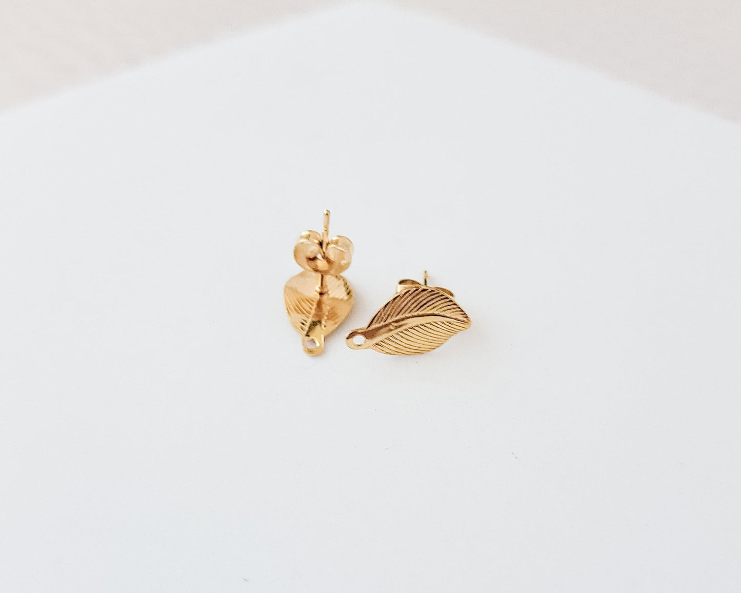 Gold Engraved Leaf Stud Connector with Loop (Stainless Steel), 10 Pieces, Stud #19
