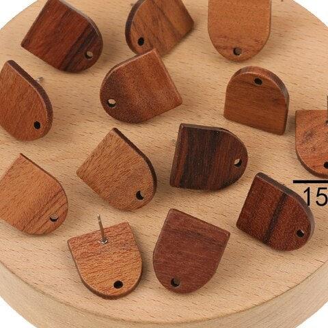 Walnut Wooden Semi Oval Studs, 10 Pieces, Wood #20