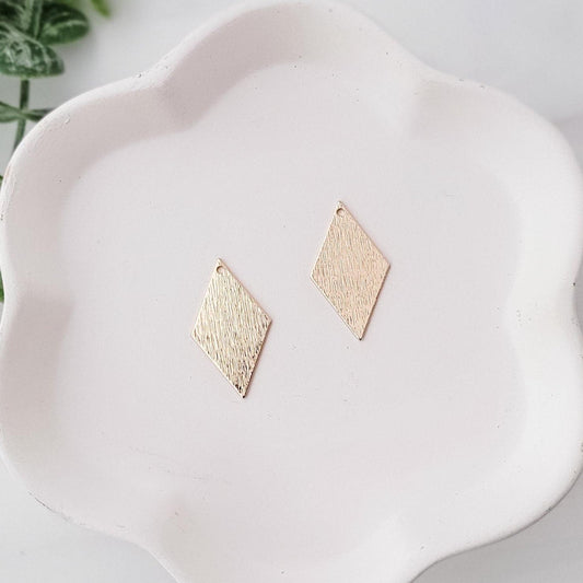 Gold Brushed Diamond Brass Charms, 10 Pieces