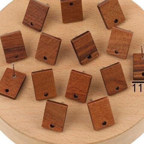 Walnut Wooden Short Rectangle Studs, 10 Pieces, Wood #26