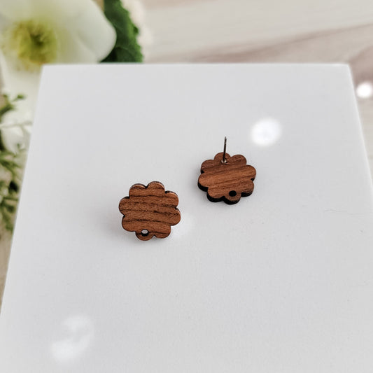 Walnut Wooden Closed Flower Studs, 10 Pieces, Wood #7