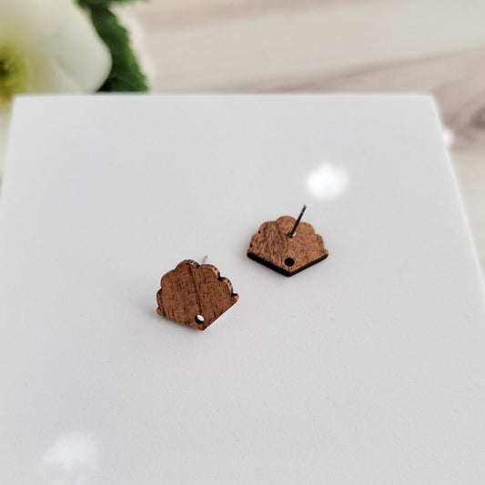 Walnut Wooden Scalloped Fan Studs, 10 Pieces, Wood #8