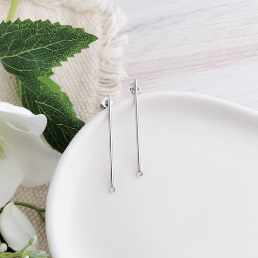 Silver Elongated Bar Stainless Steel Stud Connector, 10 Pieces