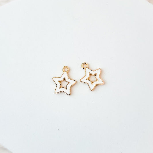 Petite White Star Gold-Plated Enamel Charms, 10 Pieces