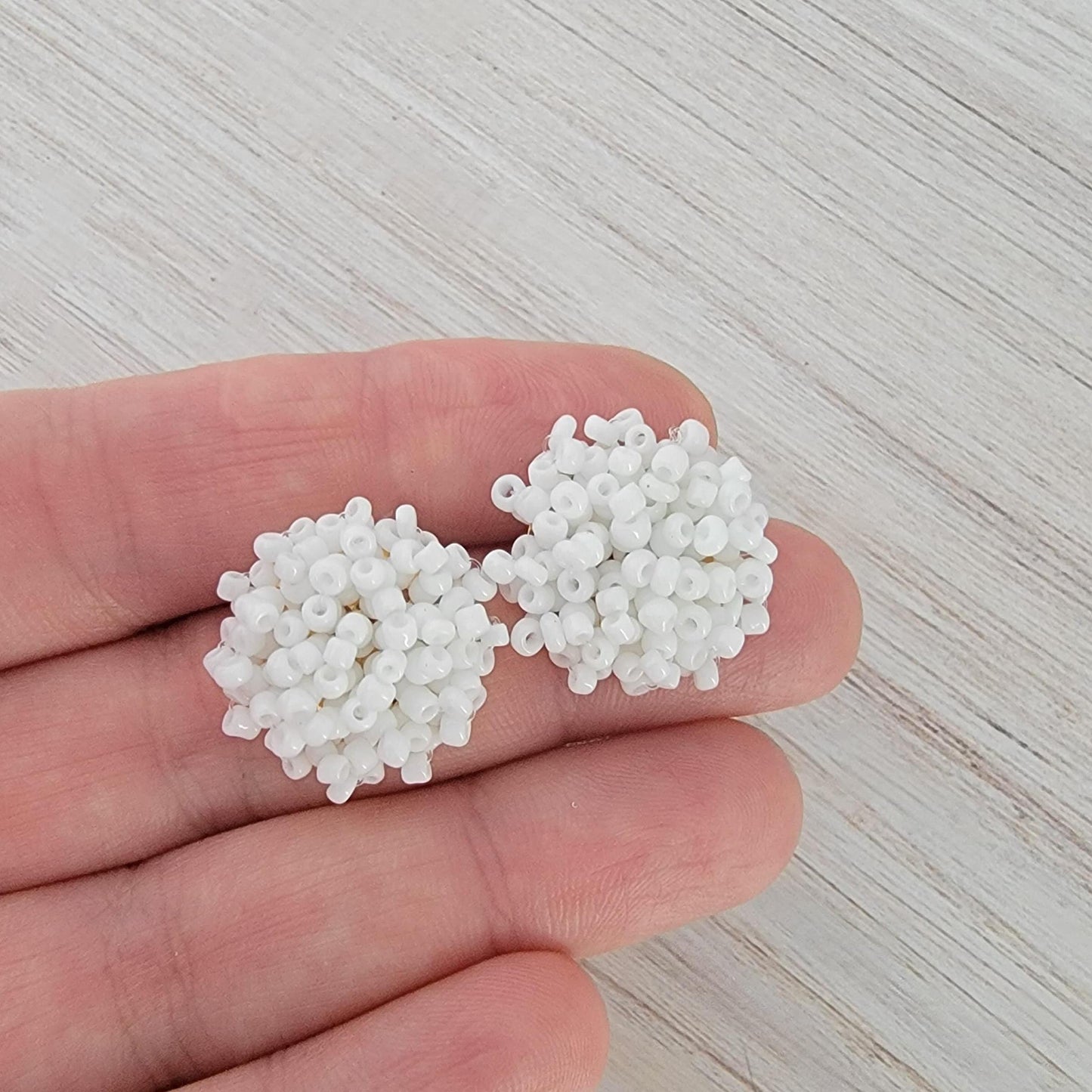 White (Silver Hardware) 15mm Small Seed Bead Topper, 1 Pair