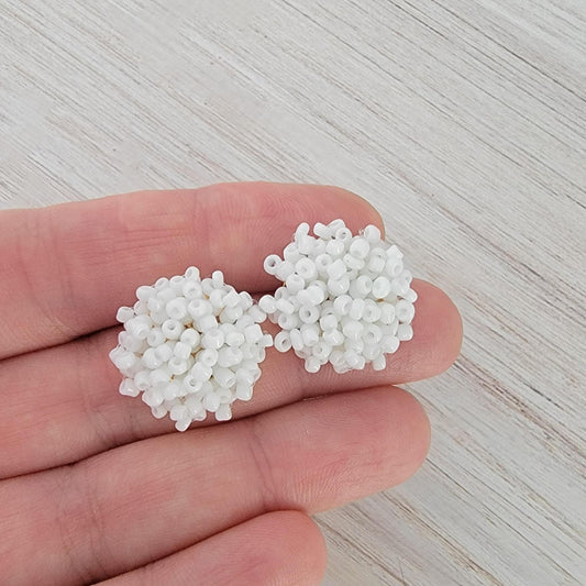 White (Silver Hardware) 15mm Small Seed Bead Topper, 1 Pair