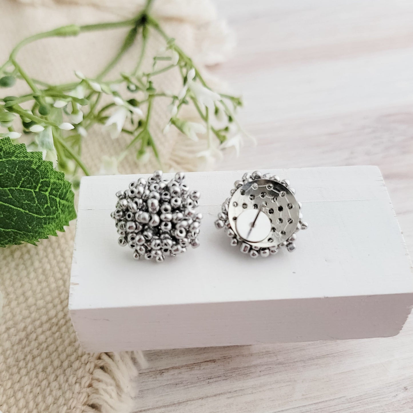 Silver 15mm Small Seed Bead Topper, 1 Pair