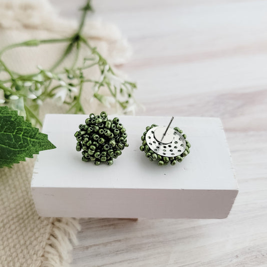 Olive (Metallic) 15mm Small Seed Bead Topper, 1 Pair