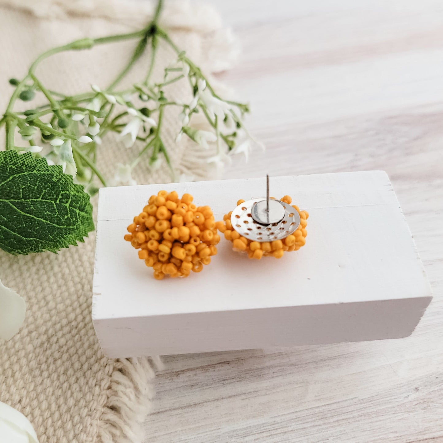 Marigold 15mm Small Seed Bead Topper, 1 Pair