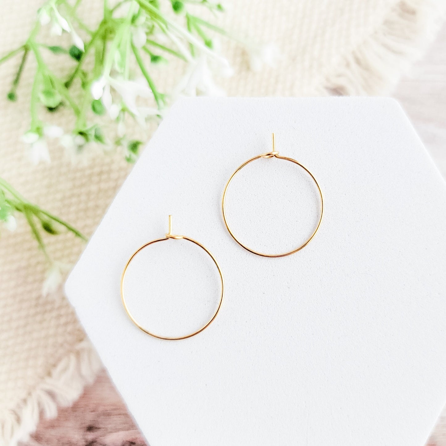 Gold 20mm Round Wine Hoop Stainless Steel Ear Wires, 10 Pieces