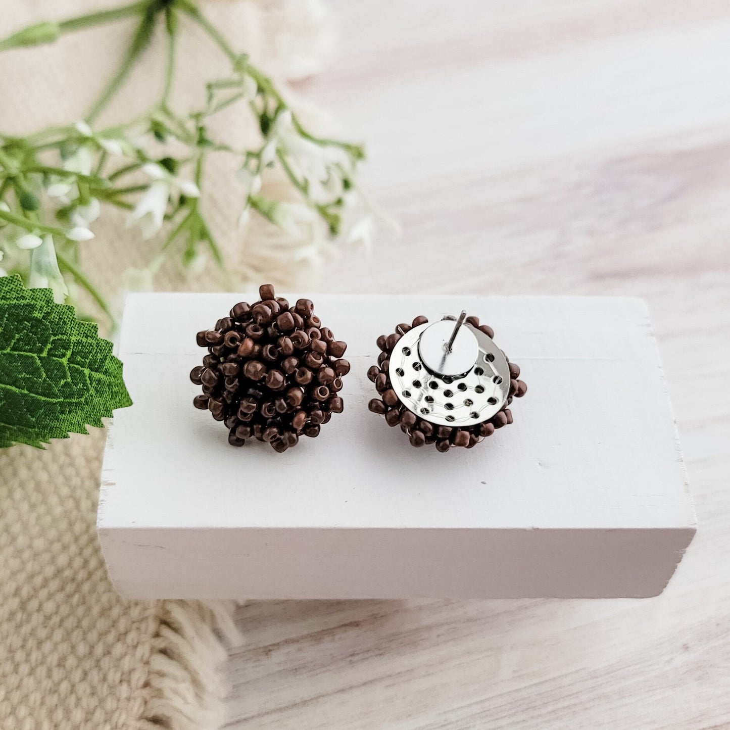 Chocolate Brown 15mm Small Seed Bead Topper, 1 Pair